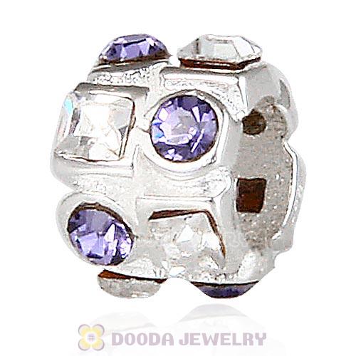 Sterling Silver Beads with Circle Tanzanite Square Clear Austrian Crystal