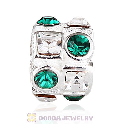Sterling Silver Beads with Circle Emerald Square Clear Austrian Crystal