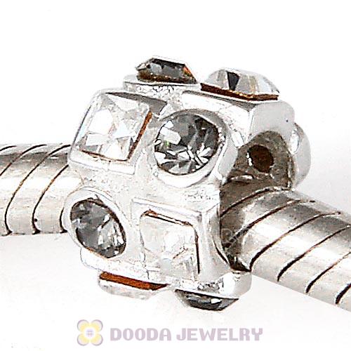Sterling Silver Beads with Circle Black Diamond Square Clear Austrian Crystal