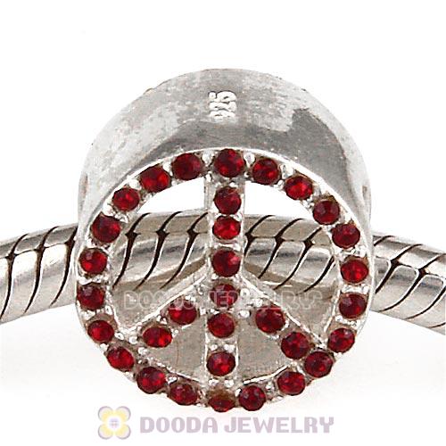 Sterling Silver Peace Button Beads with Siam Austrian Crystal