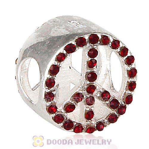 Sterling Silver Peace Button Beads with Siam Austrian Crystal