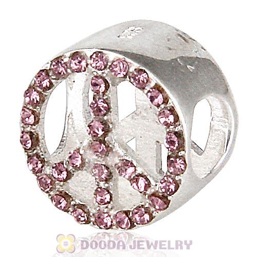 Sterling Silver Peace Button Beads with Light Amethyst Austrian Crystal