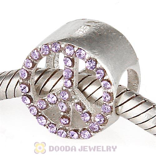 Sterling Silver Peace Button Beads with Violet Austrian Crystal