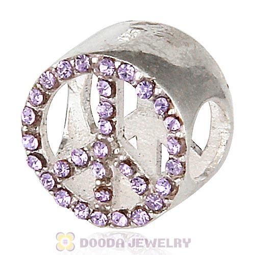 Sterling Silver Peace Button Beads with Violet Austrian Crystal