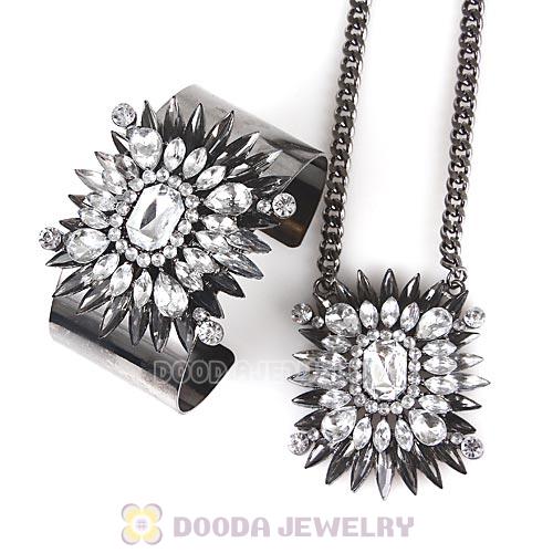 Black Diamond and Clear Crystal Pendant Necklace and Bangle Set Wholesale