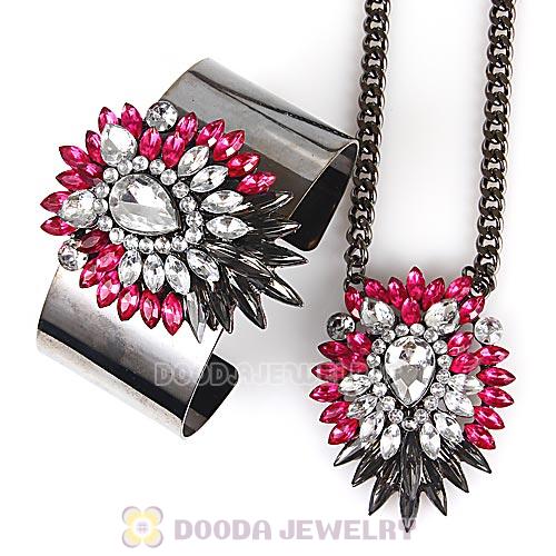 Multi Color Crystal Pendant Necklace and Bangle Set Wholesale