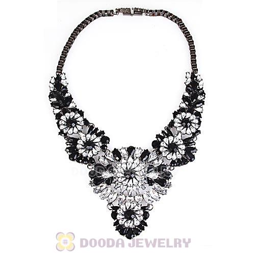 Luxury brand Black Resin Crystal Flower Statement Necklaces Wholesale