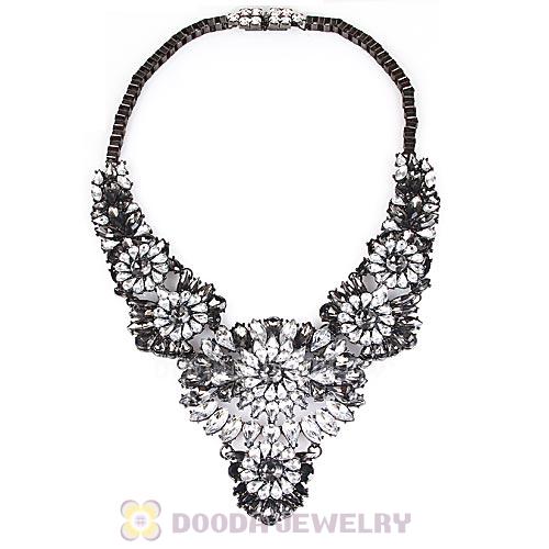 Luxury brand Black Diamond and Clear Crystal Flower Statement Necklaces Wholesale