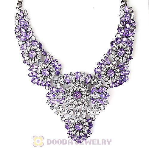 Luxury brand Purple and Clear Crystal Flower Statement Necklaces Wholesale