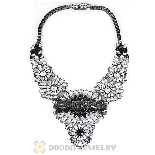 Luxury brand Black Resin Crystal Flower Statement Necklaces Wholesale