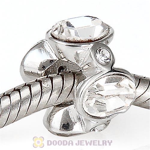 European Sterling Silver Oval Beads with Crystal Austrian Crystal