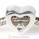 Sterling Silver European Heart Beads with Crystal Austrian Crystal