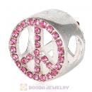 Sterling Silver Peace Button Beads with Rose Austrian Crystal
