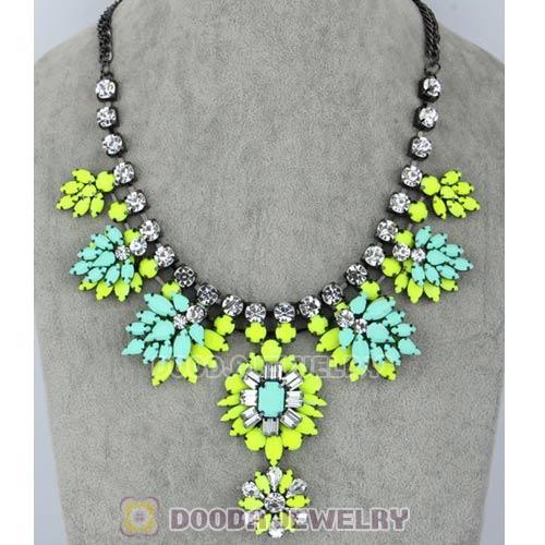 Luxury brand Yellow Purple Resin Crystal Flower Statement Necklace