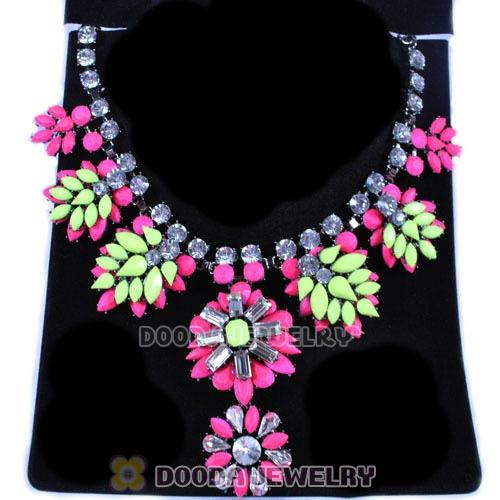 Luxury brand Rose Olivine Resin Crystal Flower Statement Necklace