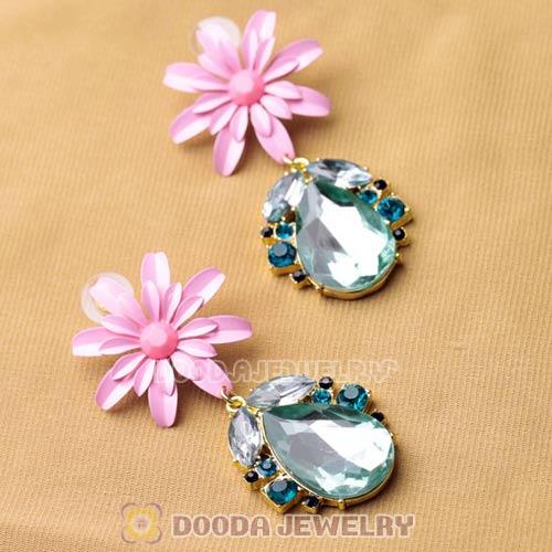 Fashion Alloy Resin Crystal Flower Teardrop Stud Earrings