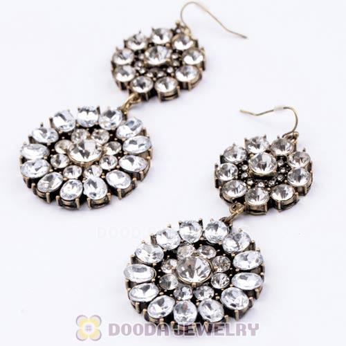 Fashion Clear Crystal Round Flower Drop Earrings