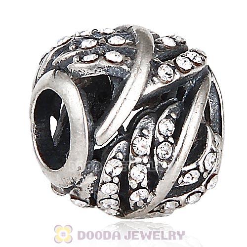 Sterling Silver Feather Beads with Clear Austrian Crystal