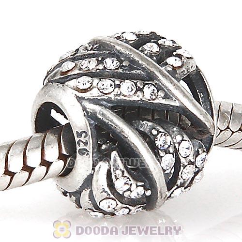 Sterling Silver Feather Beads with Clear Austrian Crystal