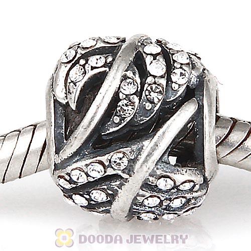 Sterling Silver Feather Beads with Clear Austrian Crystal