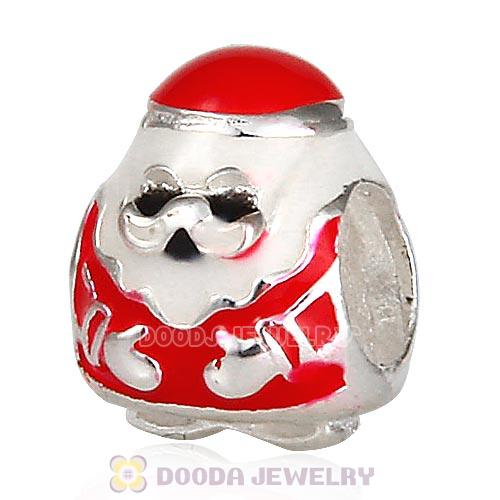 Sterling Silver Red Enamel Jolly Santa Beads European Style