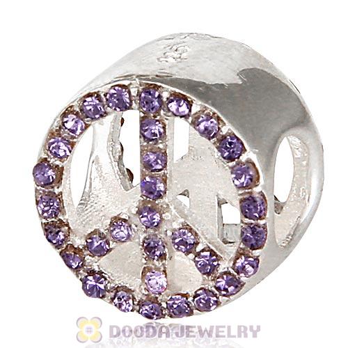 Sterling Silver Peace Button Beads with Tanzanite Austrian Crystal