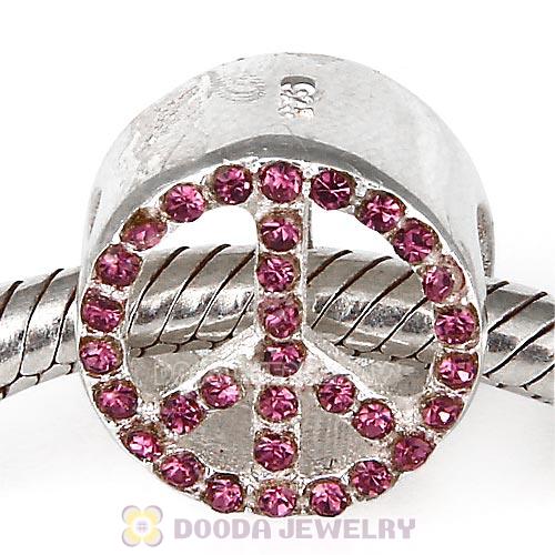 Sterling Silver Peace Button Beads with Amethyst Austrian Crystal