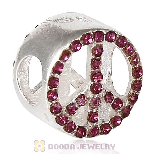 Sterling Silver Peace Button Beads with Amethyst Austrian Crystal