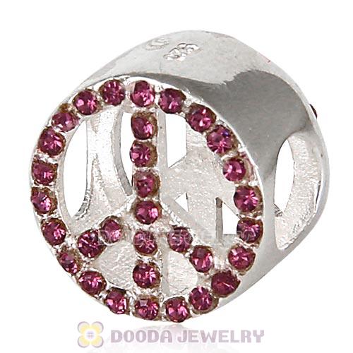 Sterling Silver Peace Button Beads with Amethyst Austrian Crystal