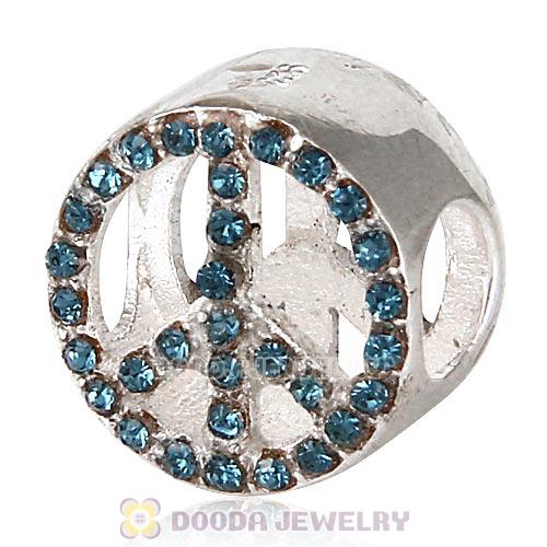 Sterling Silver Peace Button Beads with Montana Austrian Crystal