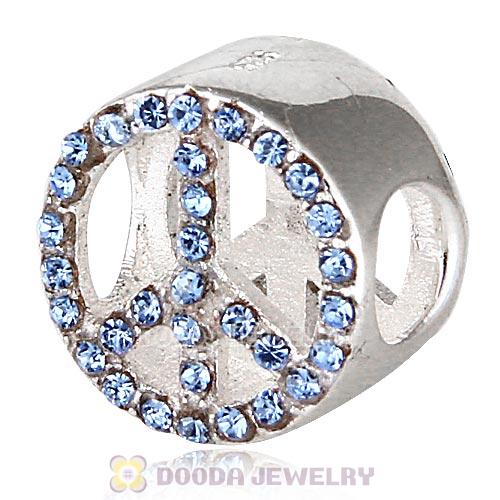Sterling Silver Peace Button Beads with Light Sapphire Austrian Crystal