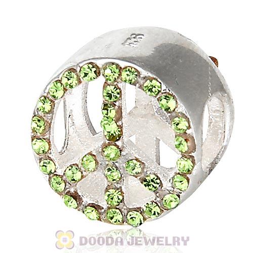 Sterling Silver Peace Button Beads with Peridot Austrian Crystal