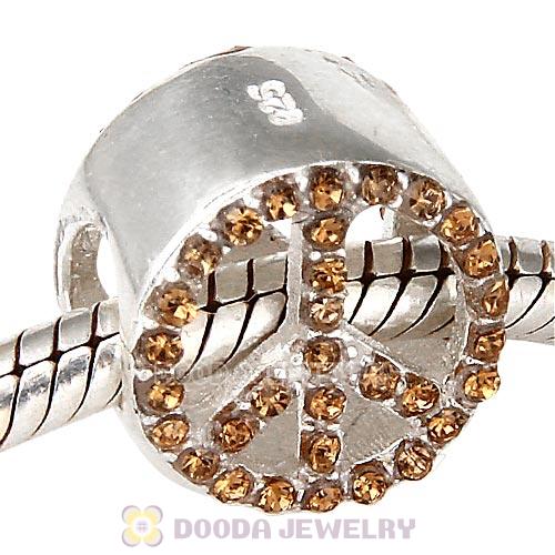 Sterling Silver Peace Button Beads with Smoked Topaz Austrian Crystal