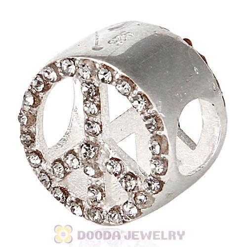 Sterling Silver Peace Button Beads with Black Diamond Austrian Crystal