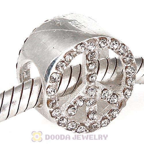 Sterling Silver Peace Button Beads with Black Diamond Austrian Crystal