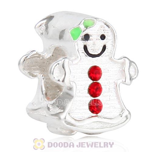 Sterling Silver Enamel Gingerbread Girl Beads with Austrian Crystal