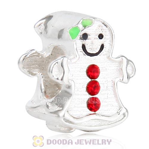 Sterling Silver Enamel Gingerbread Girl Beads with Austrian Crystal