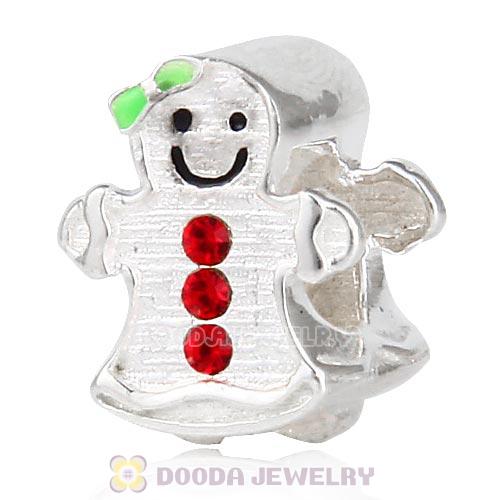 Sterling Silver Enamel Gingerbread Girl Beads with Austrian Crystal