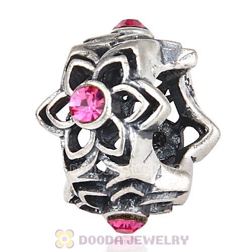 European Sterling Silver Dahlia Charm Beads with Rose Austrian Crystal