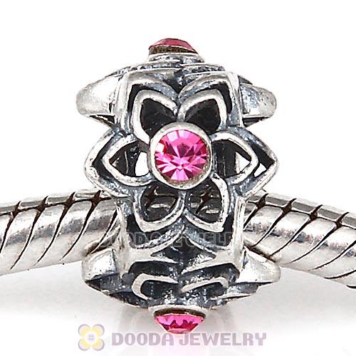 European Sterling Silver Dahlia Charm Beads with Rose Austrian Crystal