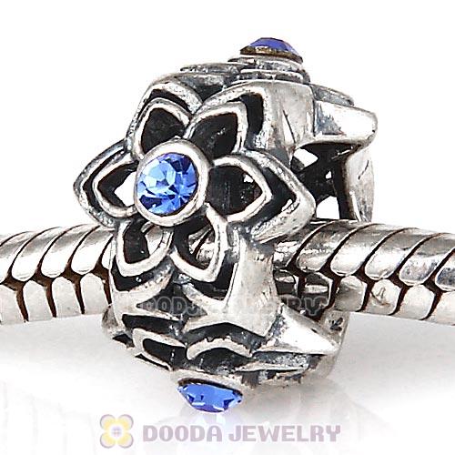 European Sterling Silver Dahlia Charm Beads with Sapphire Austrian Crystal