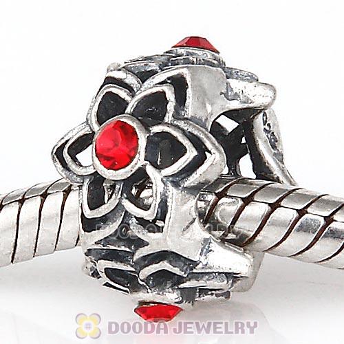 European Sterling Silver Dahlia Charm Beads with Light Siam Austrian Crystal