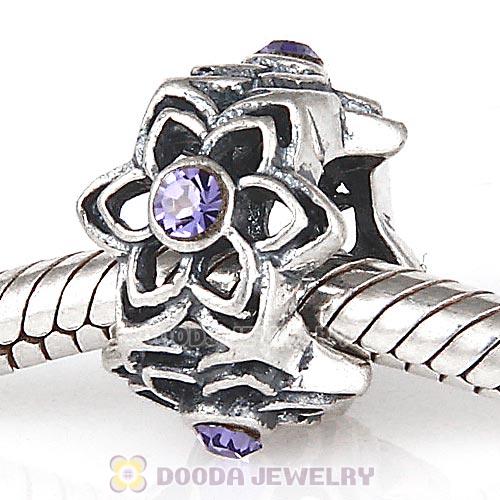 European Sterling Silver Dahlia Charm Beads with Tanzanite Austrian Crystal