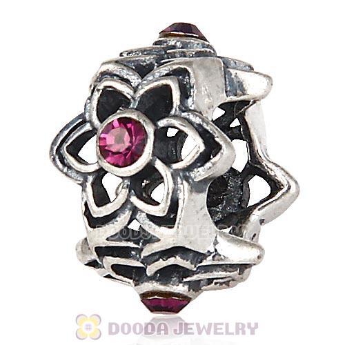 European Sterling Silver Dahlia Charm Beads with Amethyst Austrian Crystal