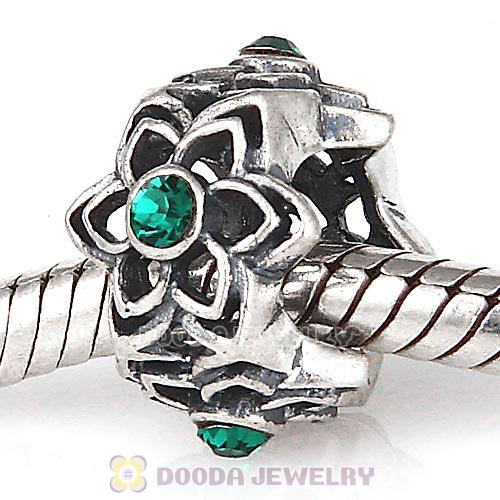 European Sterling Silver Dahlia Charm Beads with Emerald Austrian Crystal