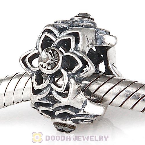 European Sterling Silver Dahlia Charm Beads with Black Diamond Austrian Crystal