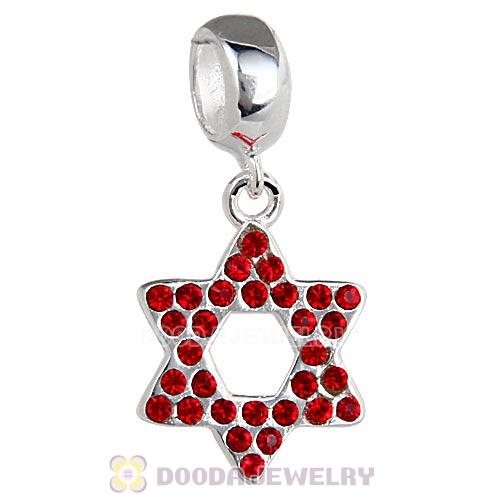 Sterling Silver Star Of David Dangle Beads with Light Siam Austrian Crystal