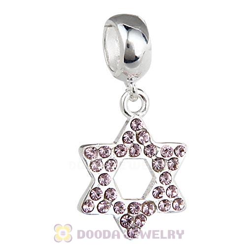 Sterling Silver Star Of David Dangle Beads with Light Amethyst Austrian Crystal