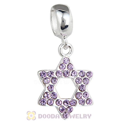 Sterling Silver Star Of David Dangle Beads with Violet Austrian Crystal