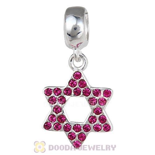 Sterling Silver Star Of David Dangle Beads with Fuchsia Austrian Crystal